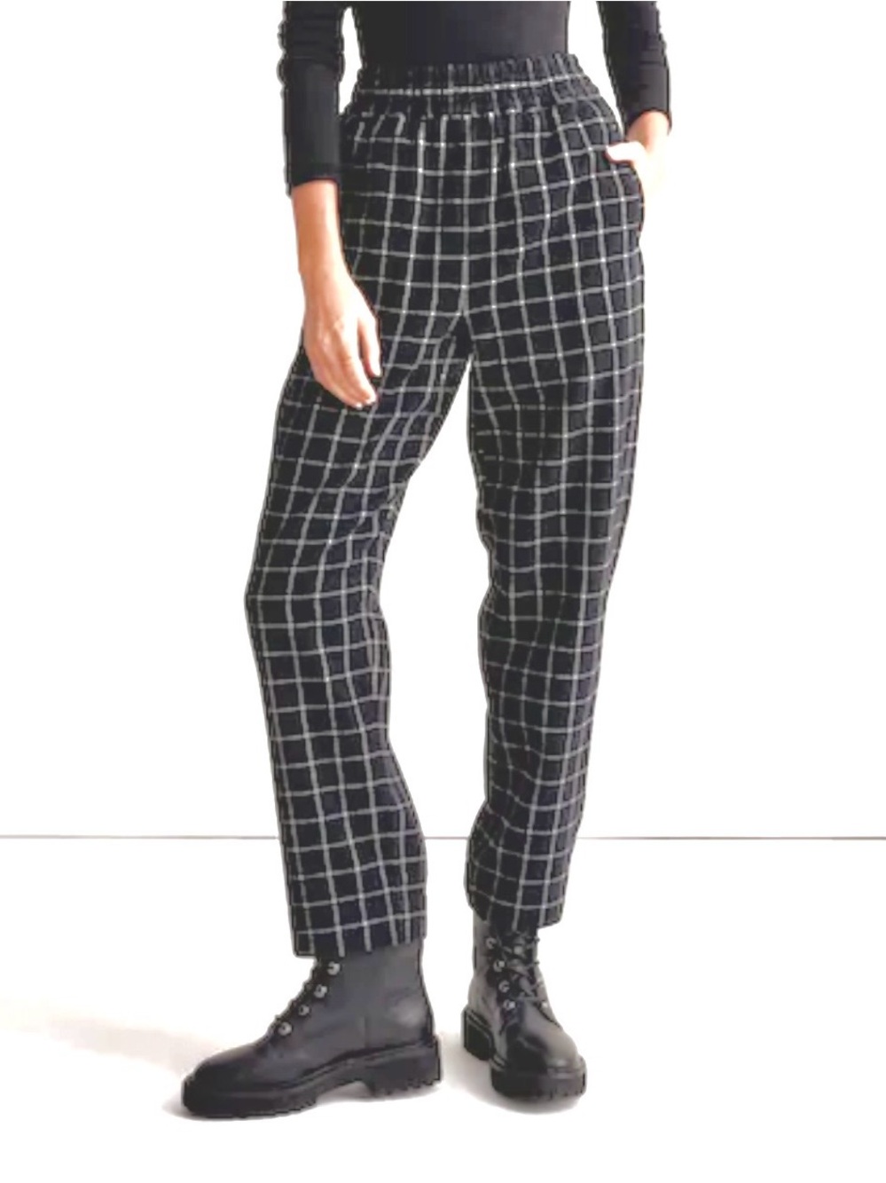 Old Navy Windowpane Pants Pull On Size 4 Gray with Pockets